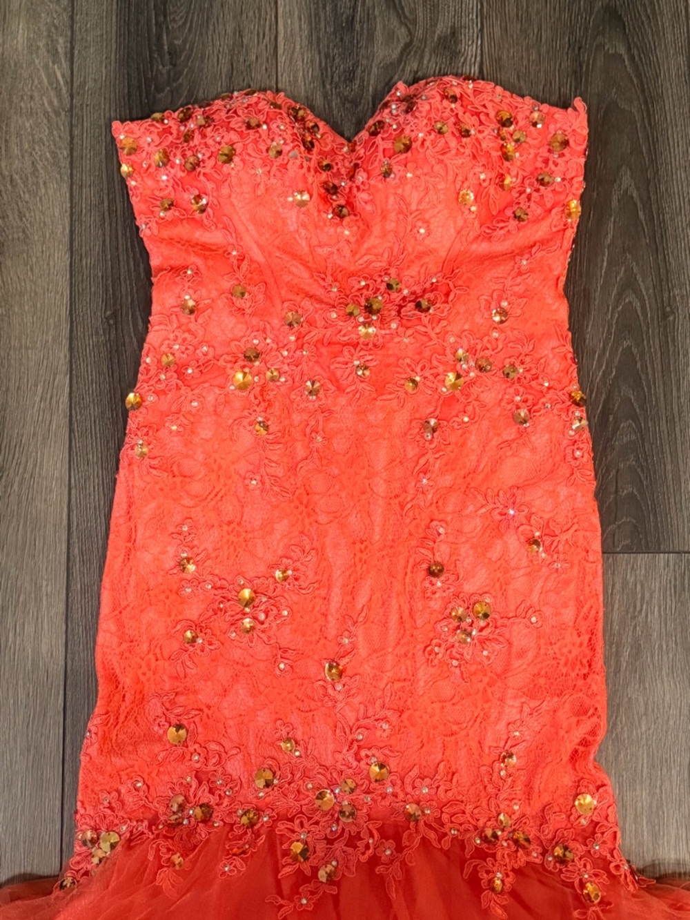 Anny Lee Coral Lace Mermaid Prom Dress Beaded Formal Gown Small Pageant Event - Picture 11 of 16